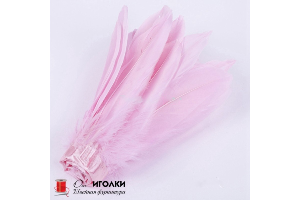 Перьевая лента из перьев петуха шир.18 см арт.6775 цв.бледно-розовый уп.4,5 м